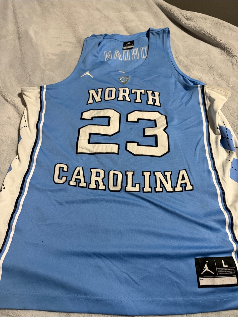 Jordan North Carolina #23 Light Blue and White Basketball Jersey